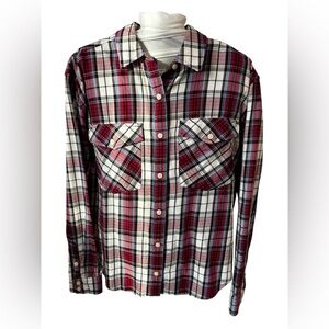 Forever 21 Womens L NWOT Red White Plaid Button Down Shirt Long Sleeve Poetcore